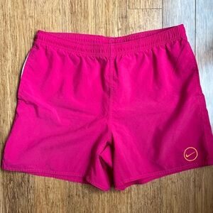 Nike Women's Athletic Shorts in Bright Pink with Yellow Logo